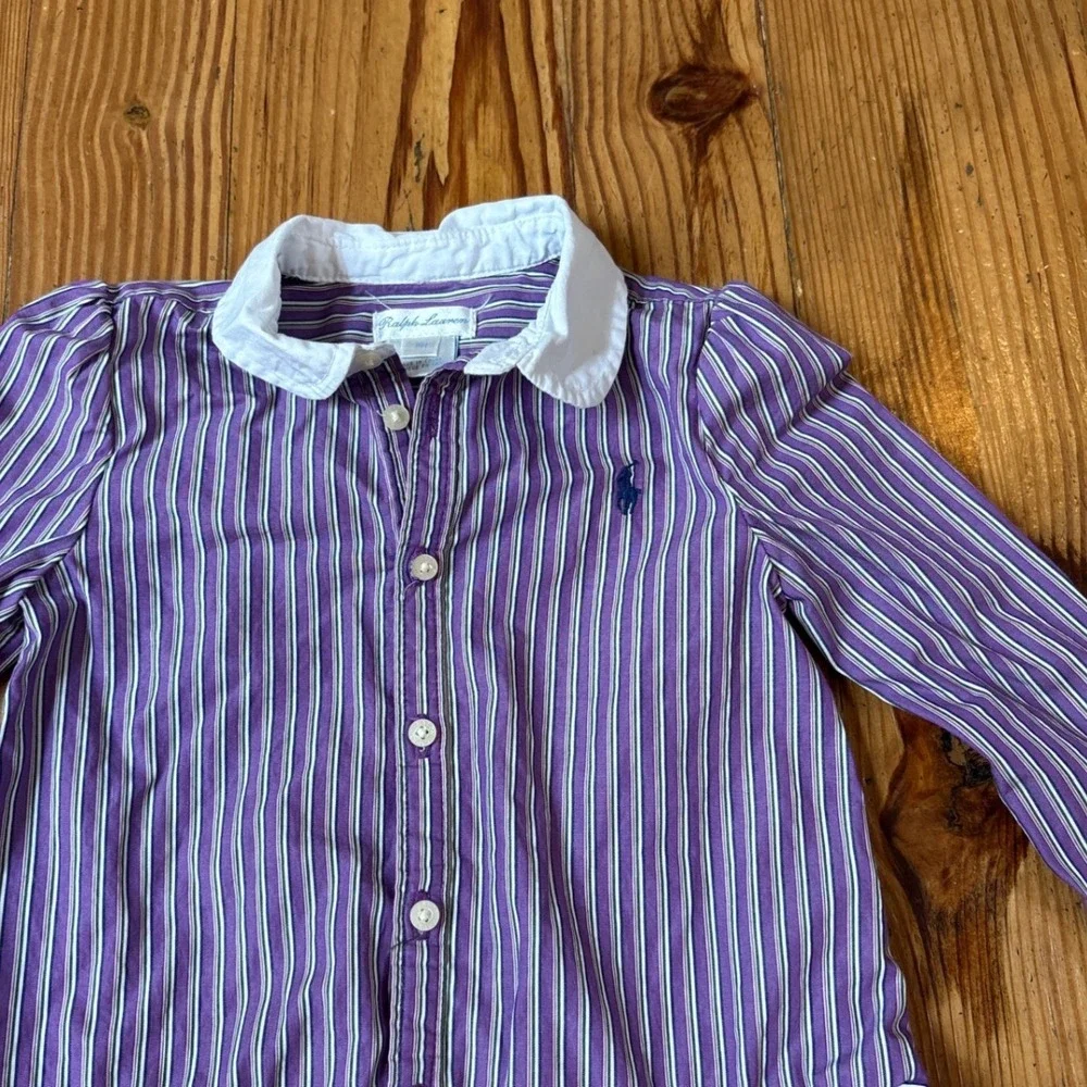 Ralph Lauren Striped Dress Toddler Purple Drop Waist Peter Pan Collar SIZE 18M